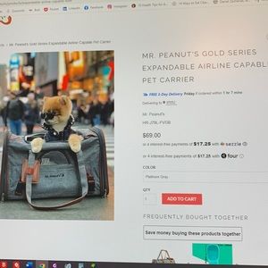 Mr Peanut pet carrier.It’s awesome and Used just once but our little guy too big